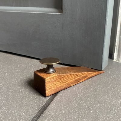 Wooden Door Stop Wedge with Metal Knob